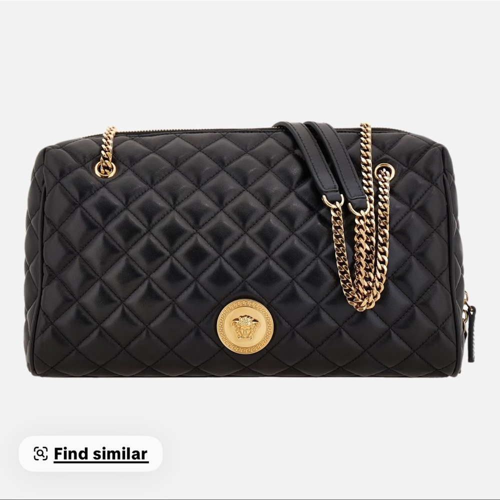 Authentic Versace Quilted Black Shoulder Bag with Gold Accents